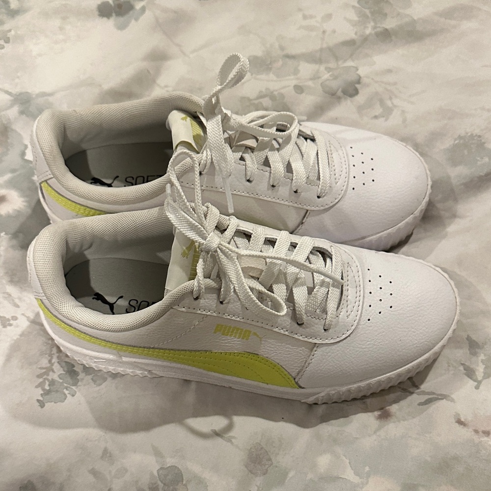 Puma White and Lime Sneakers